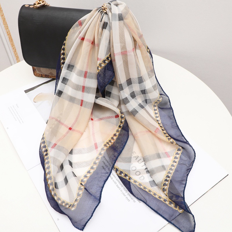 Best Seller in Europe and America Plaid Printed Small Square Towel Elegant Classic Women's Shopping Travel Sun Protection Neck Scarf Chiffon Scarf