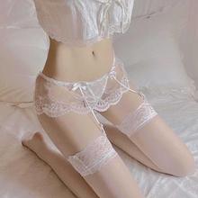 性感可爱日系白色蕾丝丁字内裤一体式纯欲长筒花边吊带袜女款跨境