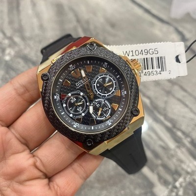 盖斯男表ss休闲橡胶大表盘防水三眼计时运动石英尔手表w1049g3