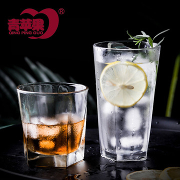加厚玻璃杯五角威士忌酒杯夏季凉水杯时尚花茶杯家用饮料啤酒杯