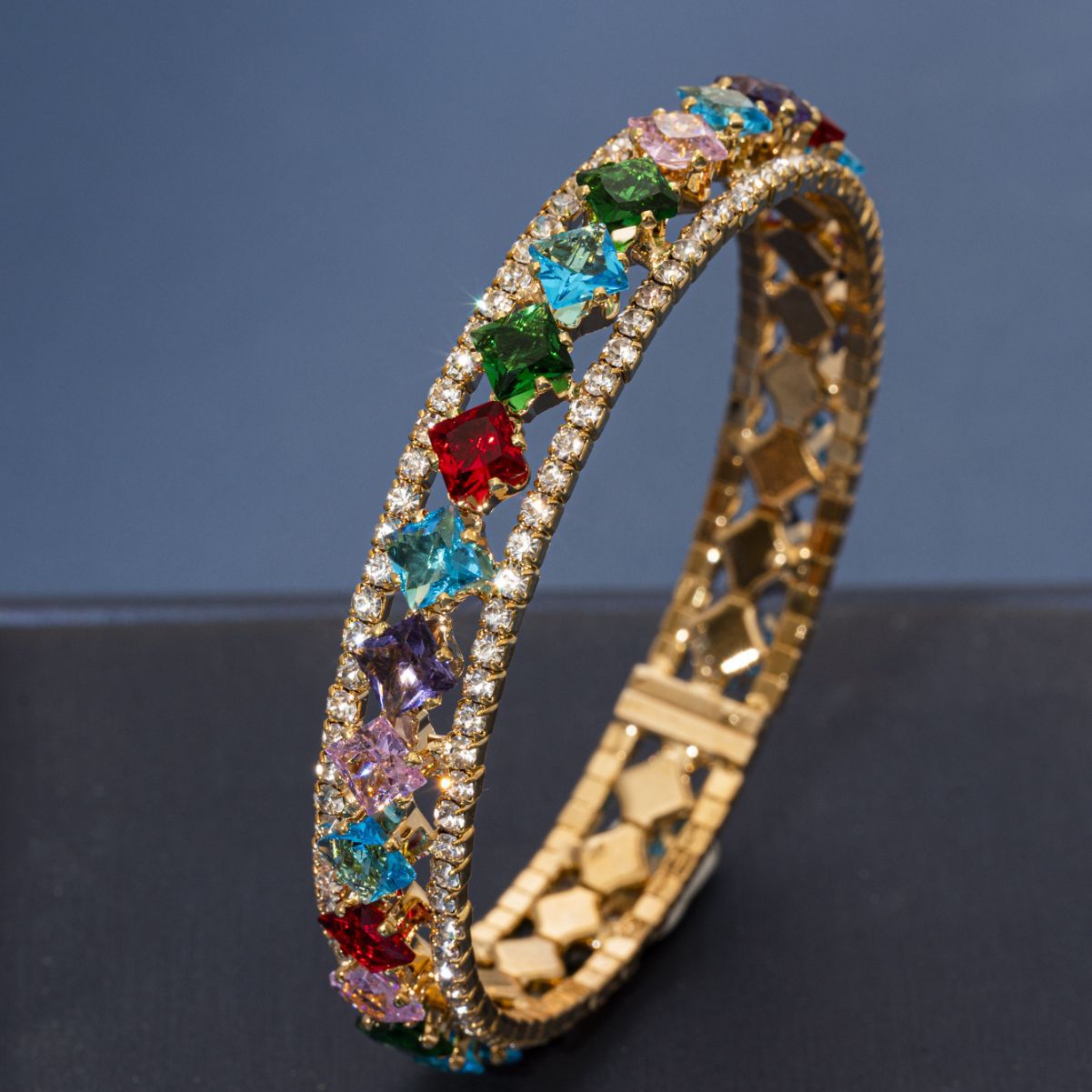 European and American Fashion Square Color Zircon Bracelet Full of Light Luxury