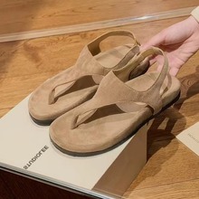 葡萄妈studiolee 极简气质人字复古夹趾度假平底小众罗马风凉鞋女