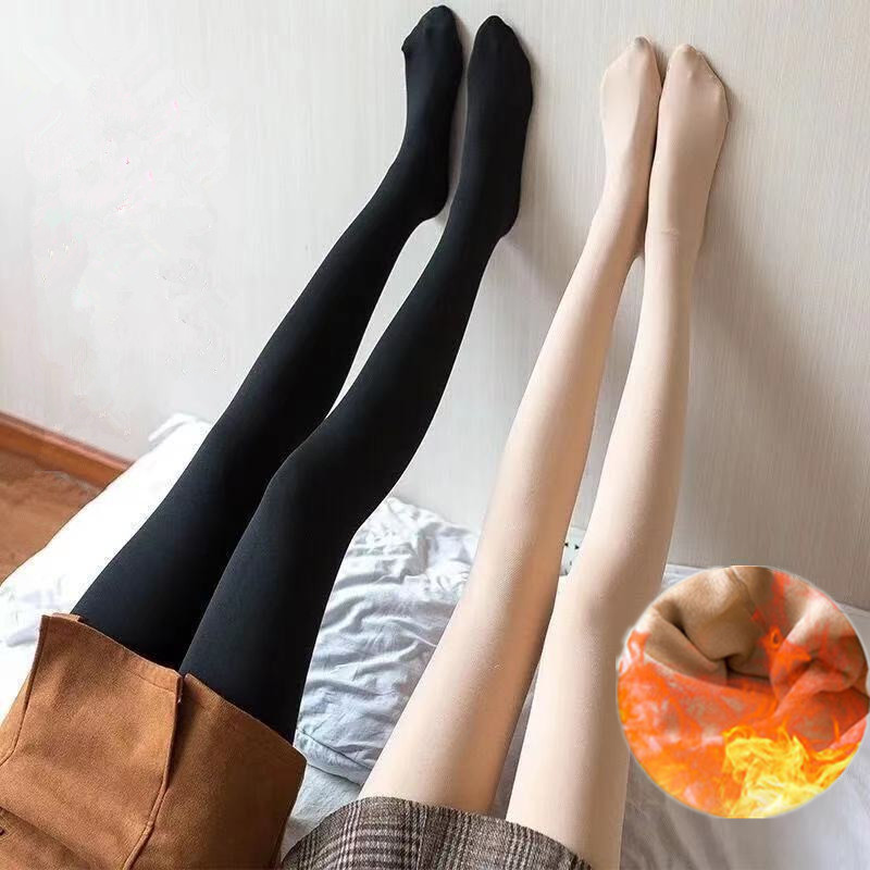 Superb Fleshcolor Pantynose Skin Beauty Socks Flesh-Colored Leggings Autumn and Winter Fleece Lined Padded Warm Keeping One-Piece Trousers Black Silk Pantyhose for Women