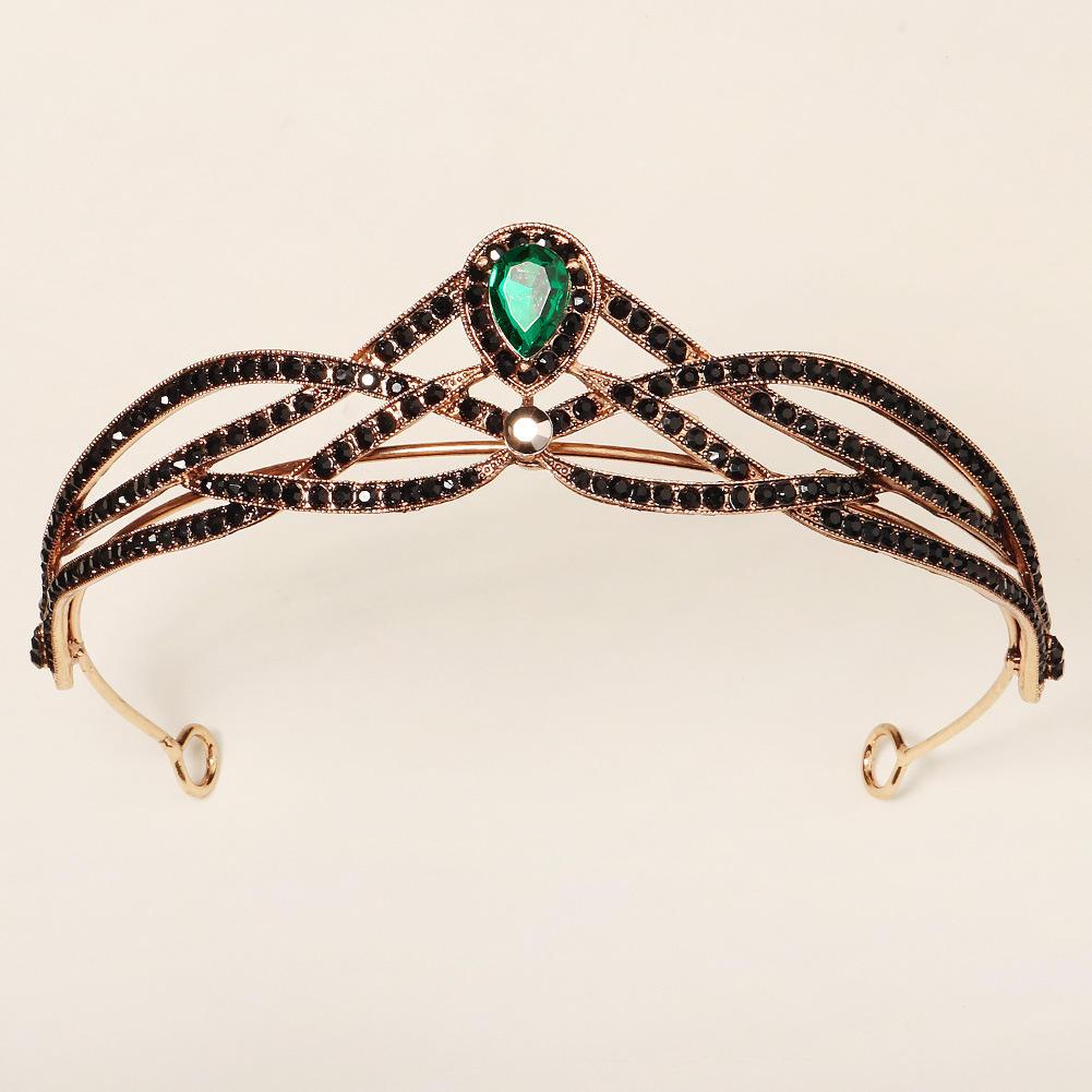 欧美头饰摄影写真配饰品复古合金绿宝石巴洛克皇冠万圣节派对皇冠