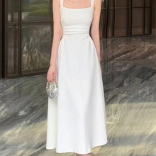 白色吊带连衣裙子女夏季2024新款收腰背带长裙法式气质