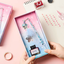 樱花款玻璃笔钻石彩色礼盒套装蘸水笔商务礼品学生用钢笔厂家批发