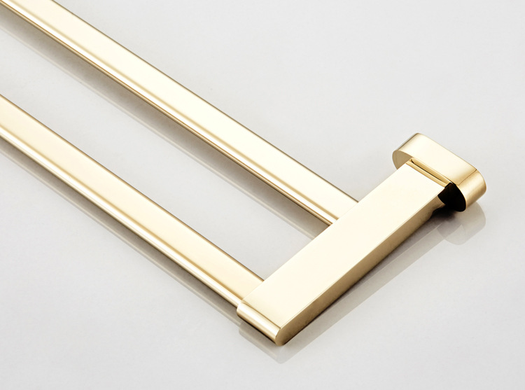 新款卫生间壁挂式57cm长镀锆金色扁圆底座卫浴五金挂件毛巾架双杆