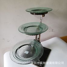 深圳厂家订制酒店用品自助餐用品热熔玻璃水果盘碟可带铁架