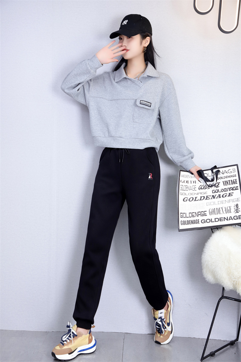 棉加绒运动裤女宽松2021秋冬季新款高腰显瘦休闲百搭哈伦束脚卫裤