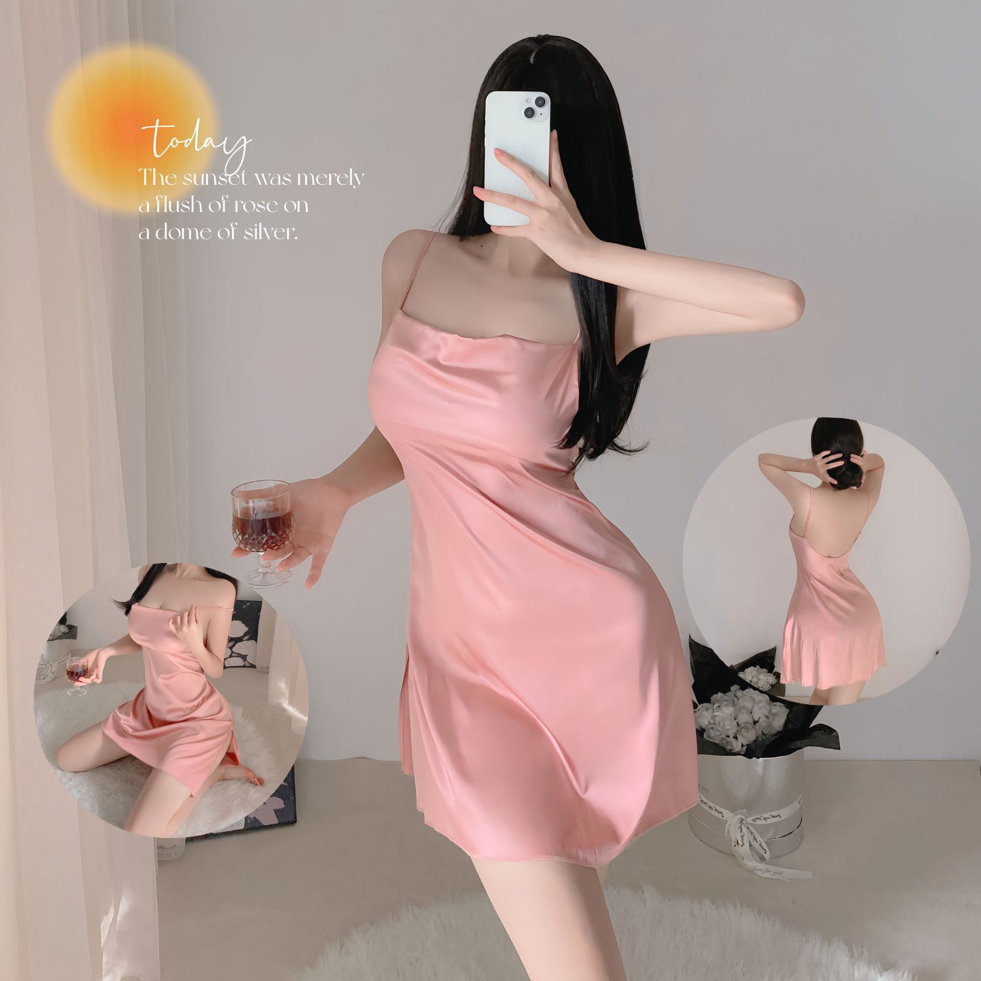 新款性感睡衣女镂空绸缎丝滑家居服情趣内衣火辣吊带睡裙6706