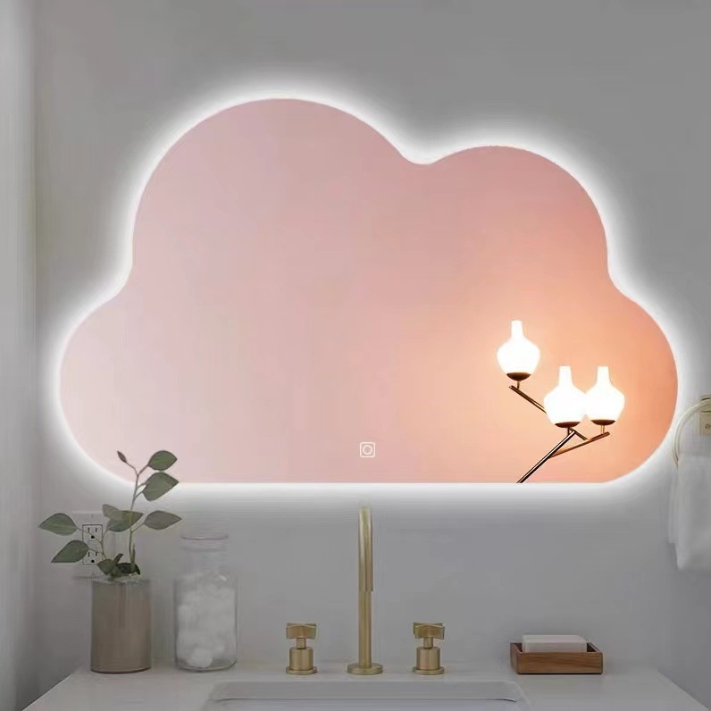 云朵镜化妆镜梳妆台镜子无框粘贴不规则造型镜带led灯补光浴室镜