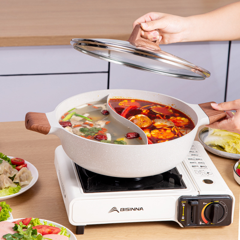 Medical Stone Two-Flavor Hot Pot Hot Pot Household Non-Stick Pan Large Capacity Non-Odor Hot Pot Universal Party Pot