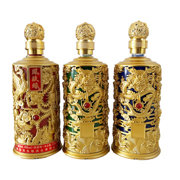 批发浮雕龙瓶 龙套瓶现货 1000ml酒瓶 龙凤瓶亚克力盒 通货瓶高档