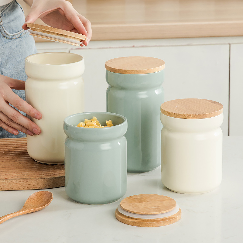 Nordic Ceramic Sealed Can Coffee Pot Tea Jar with Lid Household Food Storage Box Jar Kitchen Small Storage Jar
