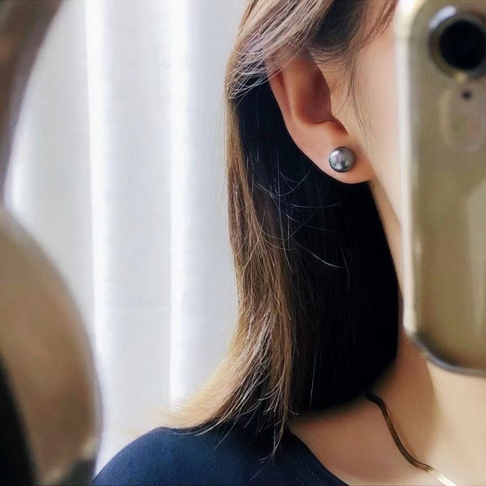 8-9mm大溪地黑珍珠耳钉海水珠18k简约款耳饰送女友七夕礼物