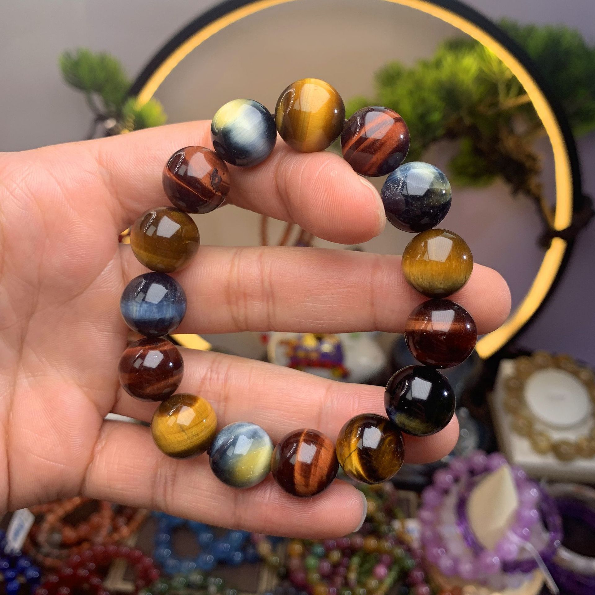 天然彩虎眼手串彩色虎眼石黄虎眼石蓝虎眼手串厂家批发直销