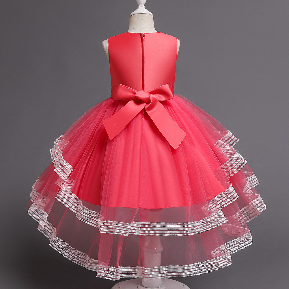 新款花童礼服儿童公主裙蕾丝拖尾蓬蓬裙女童燕尾婚纱礼服钢琴表演