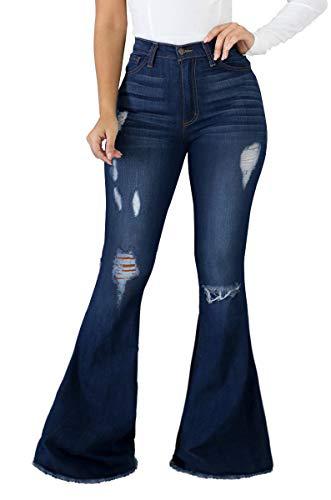   Women's Pants Denim New European and American Women's Jeans Exclusive for Cross-Border Amazon High Elastic Ripped Denim Bell-Bottom Pants