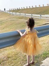 2023夏韩版女童度假风黄色气质吊带蓬蓬纱裙女宝宝公主抹胸连衣裙