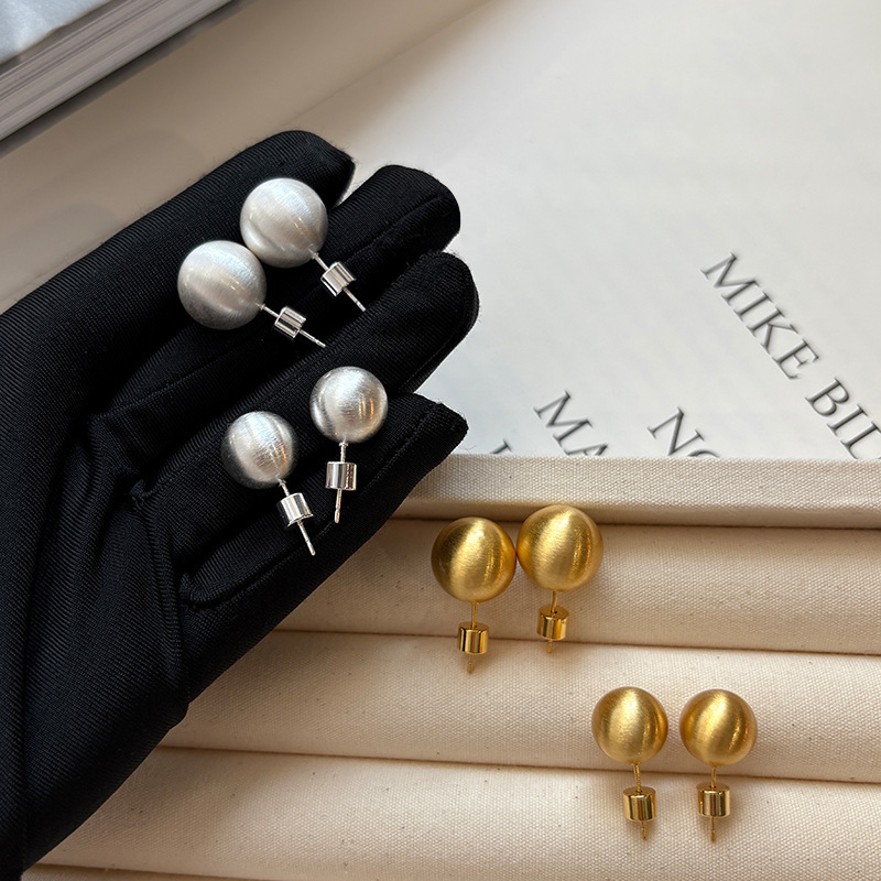 s925 sterling silver earring/pin light luxury minority advanced sense online influencer earrings real gold plating brushed metal ball stud earrings