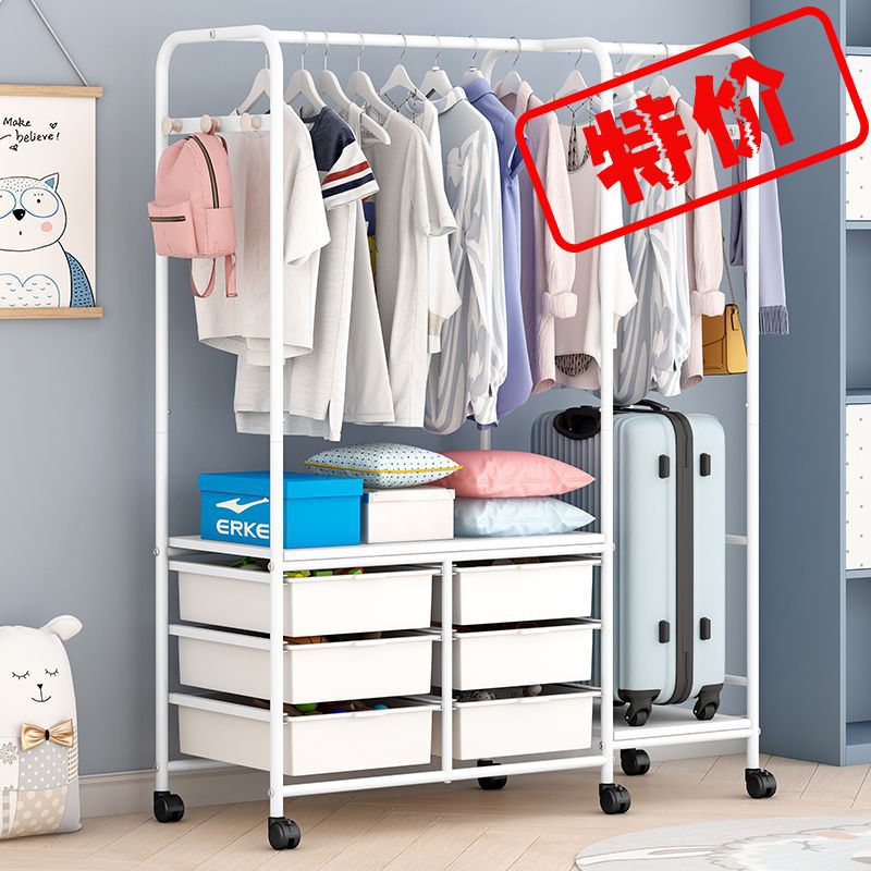 衣帽架移动挂衣架简易落地卧室出租屋带轮挂衣柜置物架衣服收纳柜