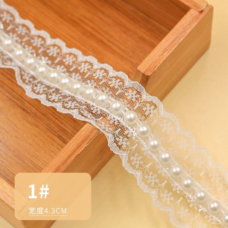 Cross-Border Lace Pearl Lace Ribbon DIY Collar Curtain Wedding Accessories Clothing Hair Accessories Headdress Coat and Cap Decoration