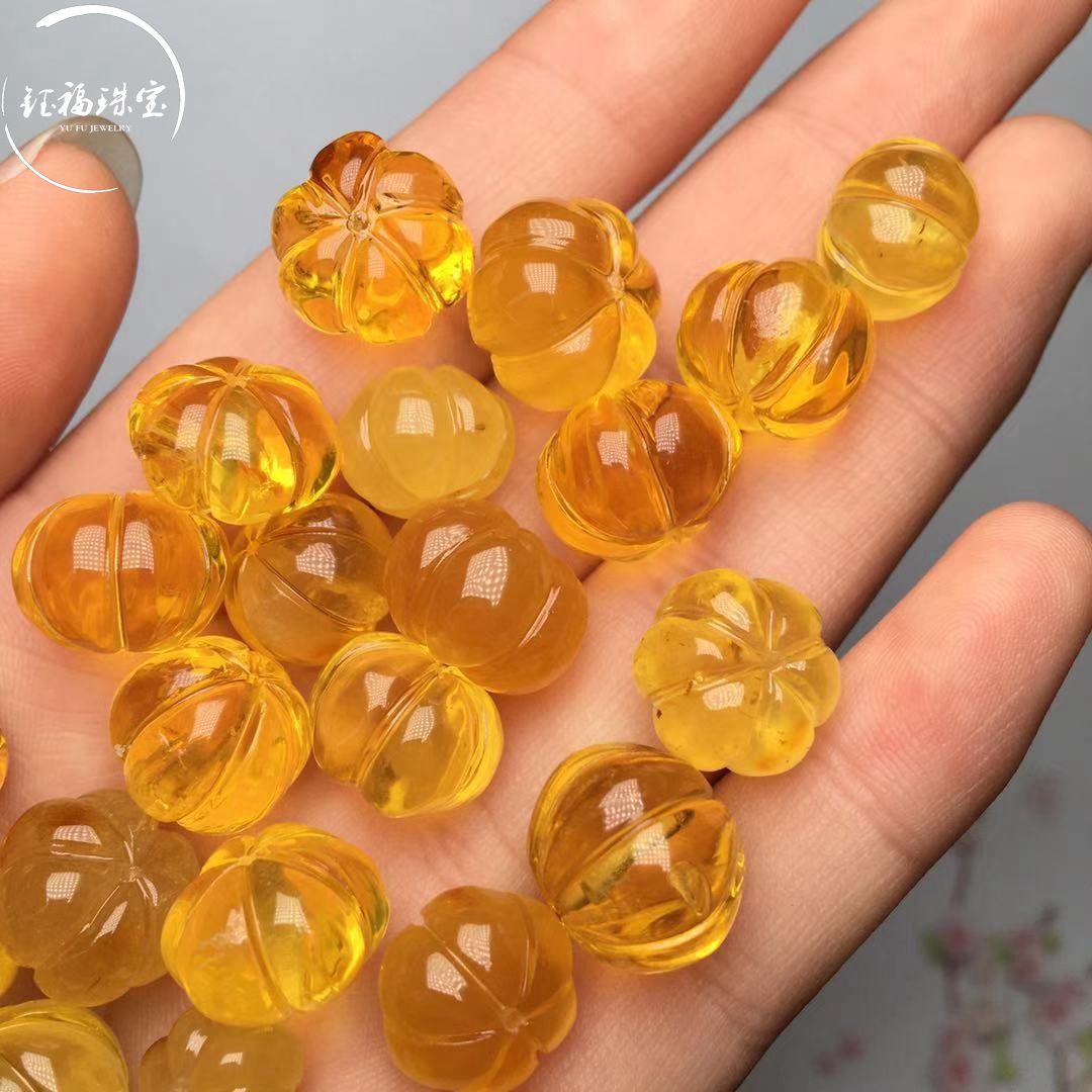 天然琥珀蜜蜡南瓜珠散珠配饰手工diy配件 形状规整饱满