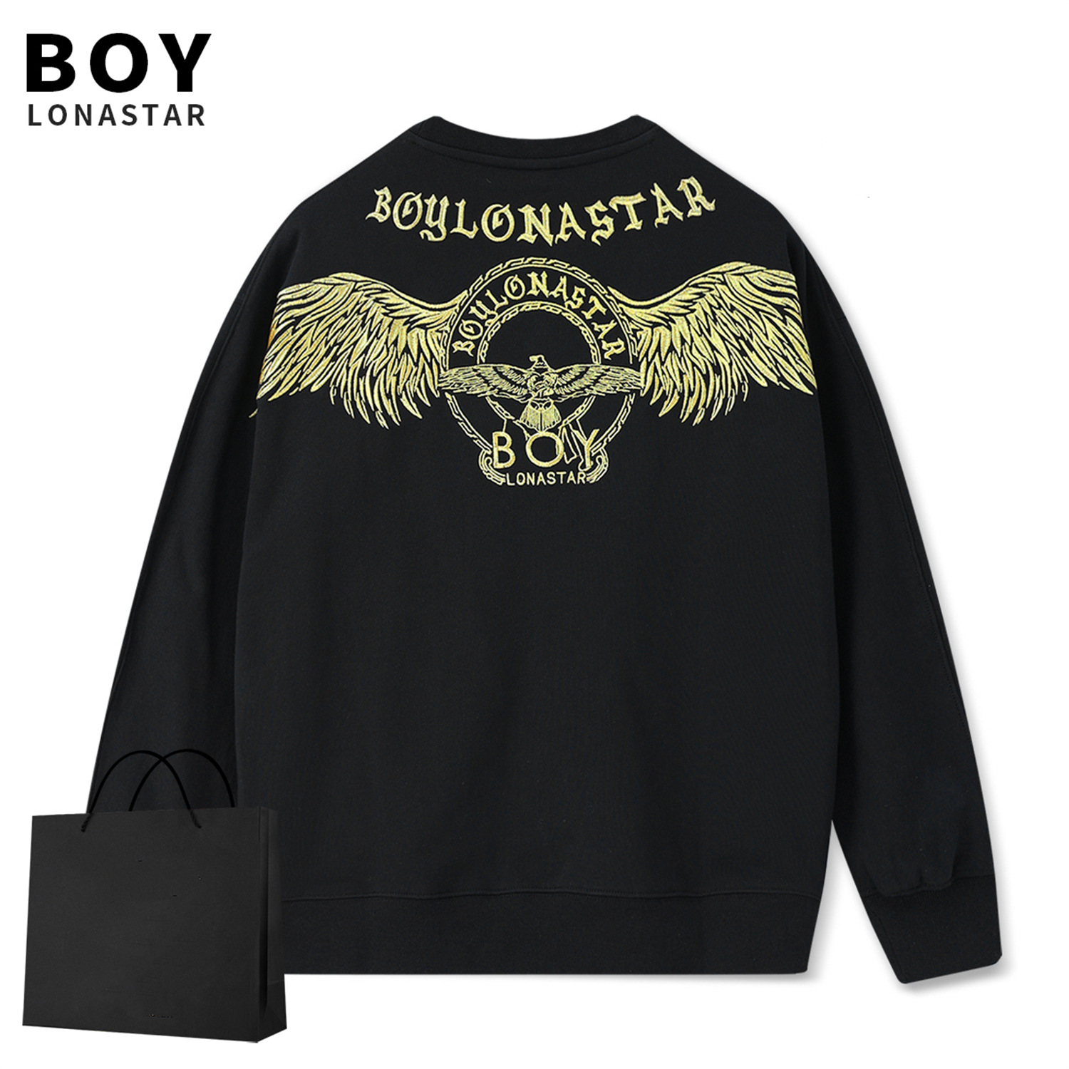 潮牌boy lonastar卫衣23秋冬款烫金老鹰翅膀男女情侣印花休闲上衣