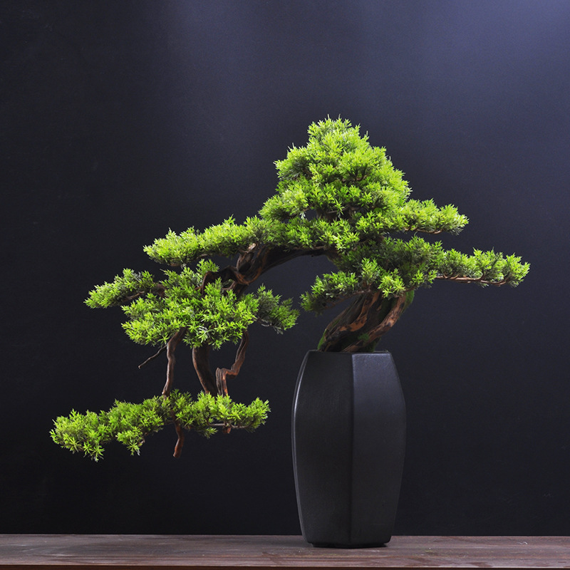 禅意仿真迎客松摆件酒店用品客厅家居装饰品创意绿植盆景假树软装