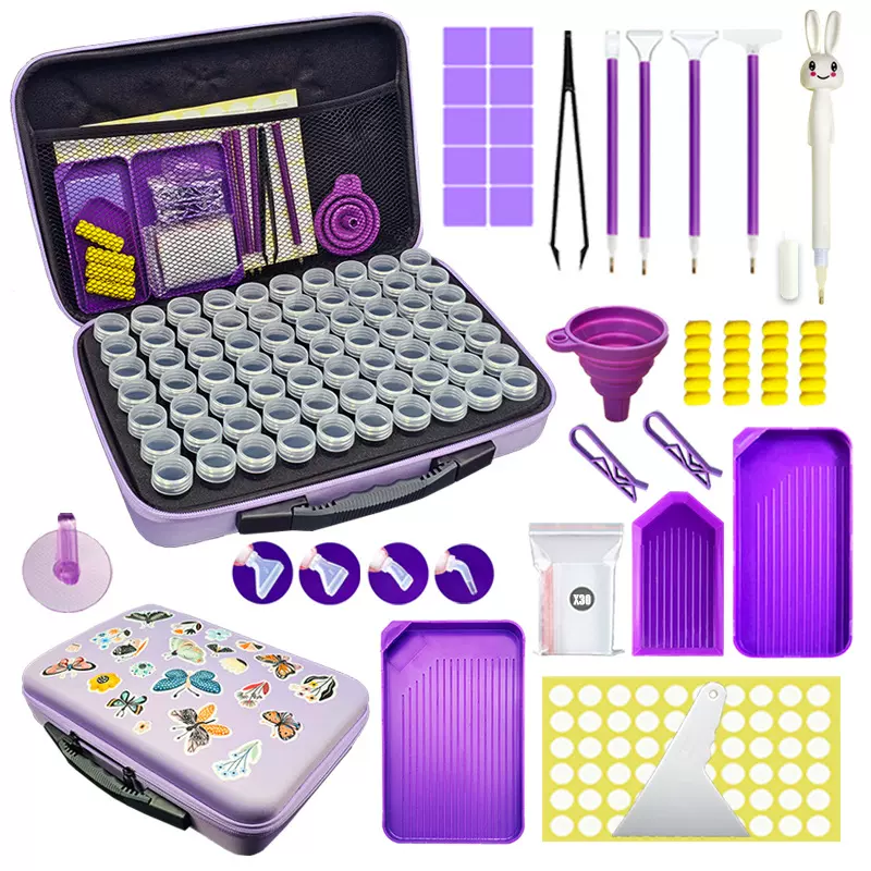 DIY新款钻石画工具3D立体印花蝴蝶包60 70格分装瓶兔子点钻笔套装