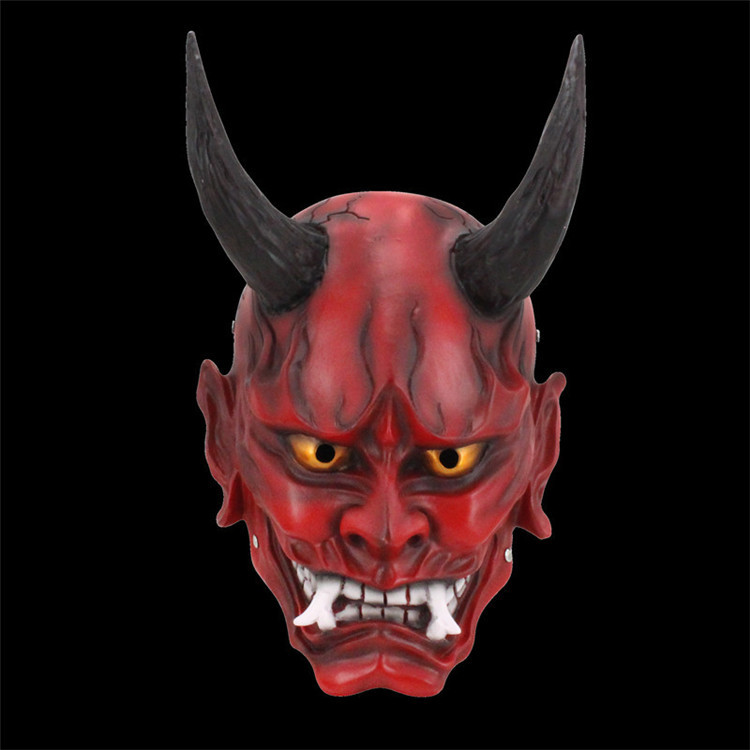 万圣节新款红色日本般若面具尖角獠牙鬼首脸谱装扮cosplay mask