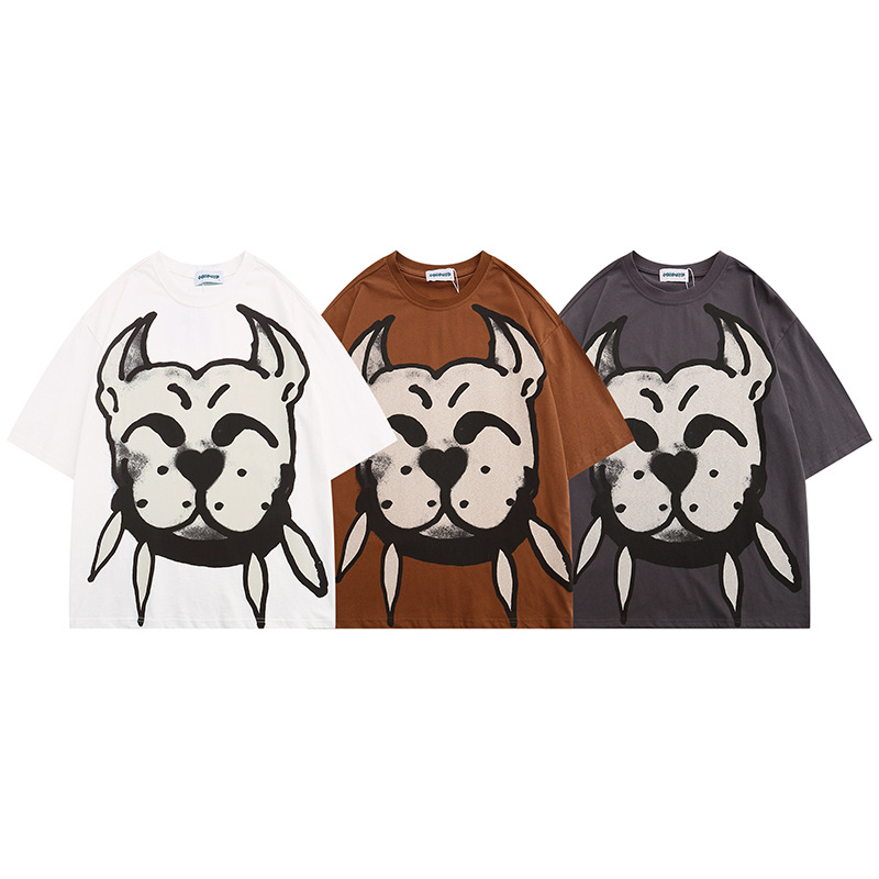 夏季新款巨型恶霸犬印花潮牌日系卡通嘻哈oversize宽松休闲