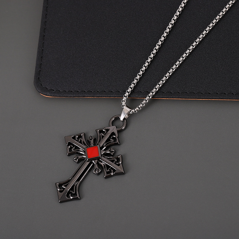 Europe and America Cross Border Foreign Trade Titanium Steel Vintage Cross Pendant Handsome Cool Hip Hop Accessories Necklace Clavicle Chain Jewelry