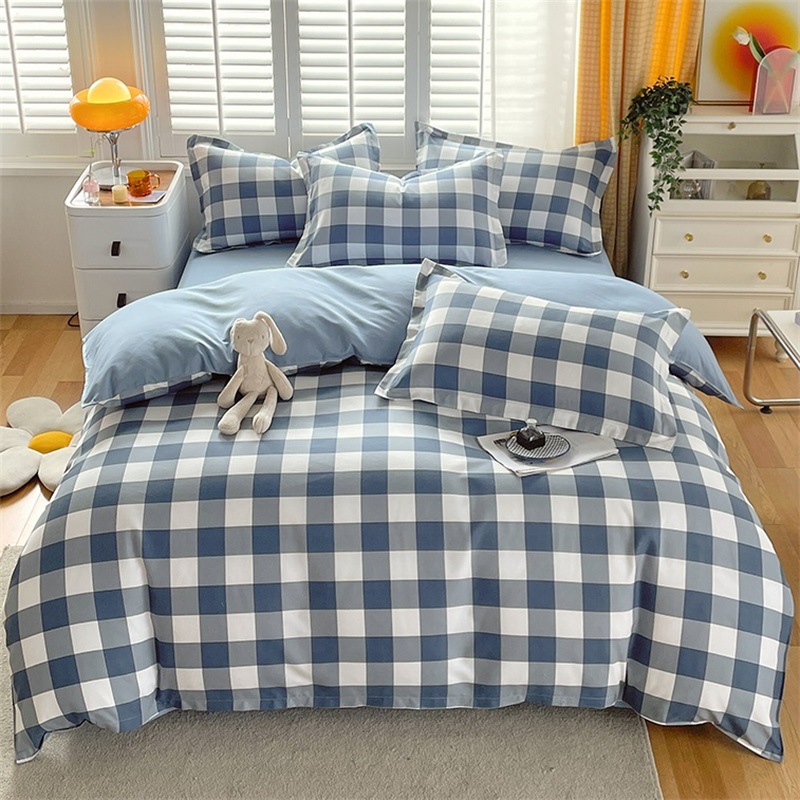 Simple Style Bed Four-Piece Set Sanded Sheets Student Dormitory Three-Piece Set Washed Cotton Duvet Cover Skin-Friendly Quilt Cover Wholesale