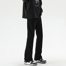 美式vibe微喇裤黑色牛仔裤男高街显瘦直筒裤春季高个子加长版裤子