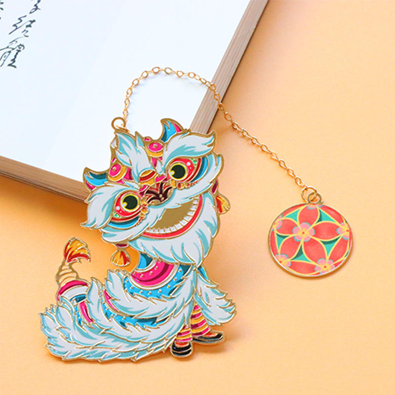 醒狮金属书签定制批发 中国风黄铜镂空吊坠书签 文创产品定制厂商