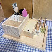 美甲日系原木桌面收纳盒 棉片盒粉尘刷砂条死皮剪笔筒整理盒