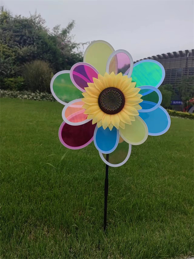 New Arrival Double-Layer Color Film SUNFLOWER Windmill Six-Color Color Film Decoration Park Display Activity Decorating Windmill