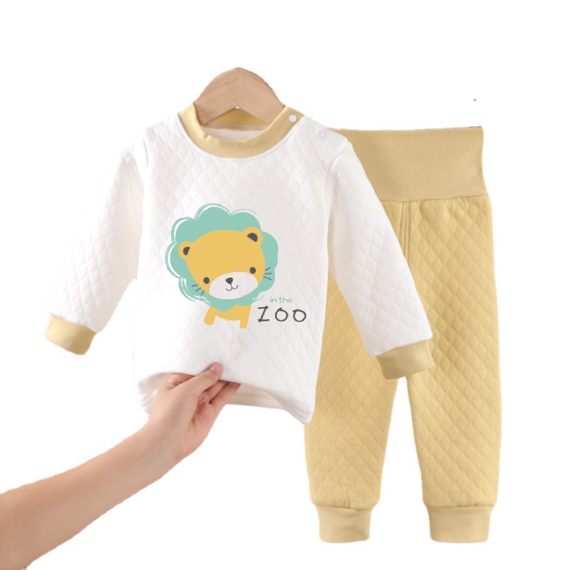 Winter Cotton Keep Baby Warm Thickened Baby Clothing Color Cotton Children's Long Sleeve High Waist Belly Protection Quilted Underwear Suit