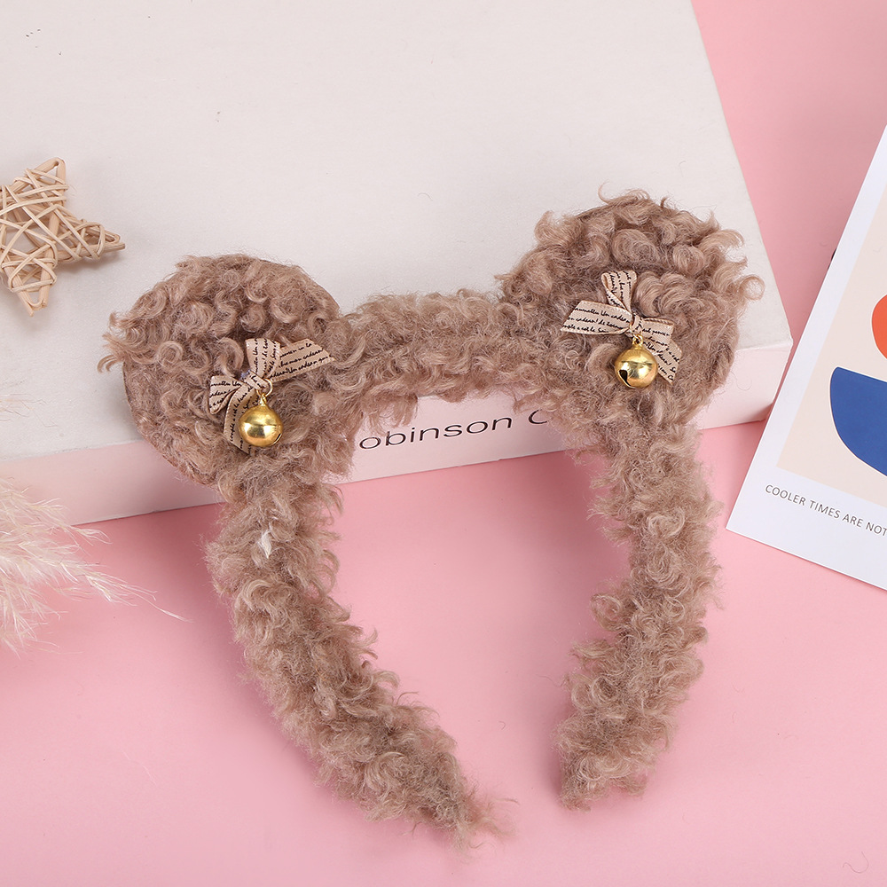 New Cartoon Cute Plush Bear Ears Bell Headband Lamb Fur Wash Face Hair Band Animal Hair Accessories