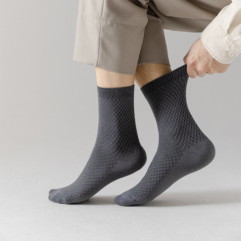 Cross-Border Wholesale Men's Bamboo Fiber Socks Four Seasons Business Mid-Calf Length Socks Male Socks Black Long Socks Breathable Casual Men's Socks