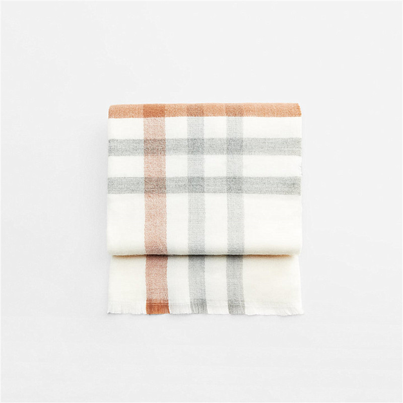 European and American Style Autumn and Winter New Double-Sided Plaid Scarf Color Stripes Jacquard All-Match Cashmere-like Raw Edge Warm Scarf for Women