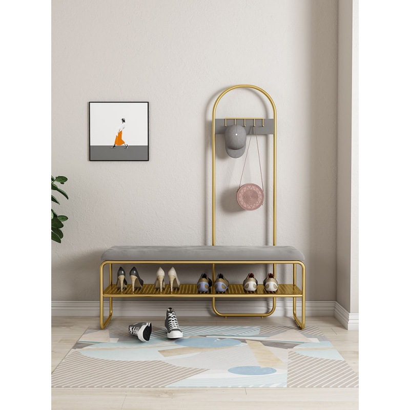 进门换鞋凳家用门口穿鞋网红轻奢衣帽间凳子鞋架衣架鞋柜坐凳一体