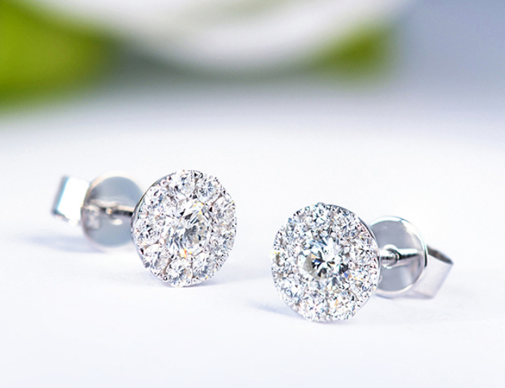 18k金群镶钻石耳钉女轻奢时尚吉娜同款耳钉au750真钻50耳环男单只