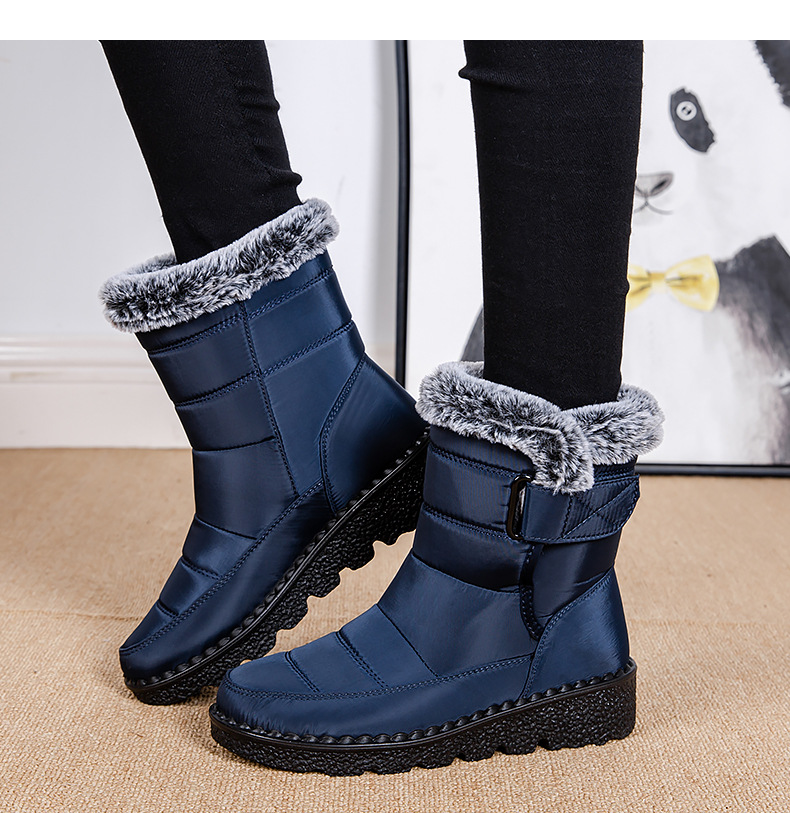 23 New Fur Collar Imitation Rabbit Fur High Tube Cross-Border Warm Women's Snow Boots Velcro Waterproof Women's Boots Casual Women's Shoes