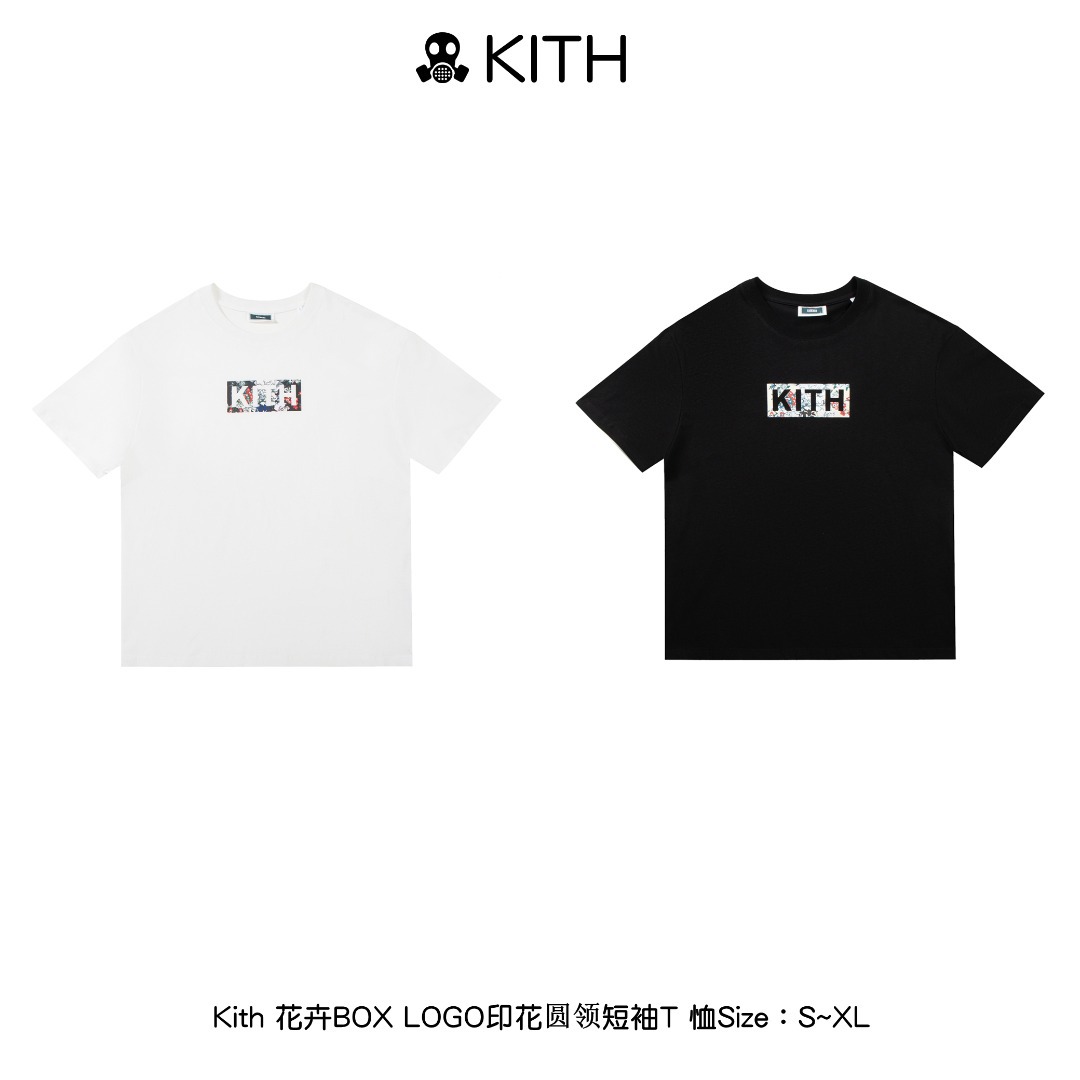 kith box logo潮牌花卉宽松oversize男女同款情侣装纯棉短袖t恤