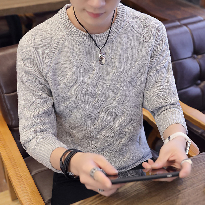 男士花纹圆领毛衣