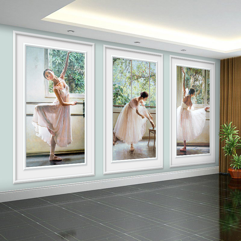 简约唯美芭蕾女孩舞鞋墙纸舞蹈教室壁纸工作室背景墙艺术壁画装修