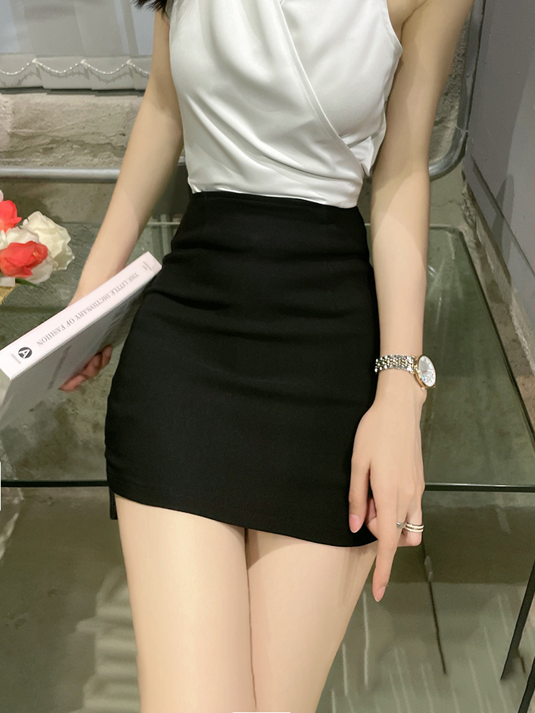 黑色包臀裙半身裙女秋季高腰紧身性感包裙开叉短裙辣妹纯欲一步裙