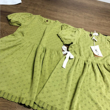2022新女童短袖连衣裙牛油果绿色裙子田园风夏季薄款宝针织裙BTX